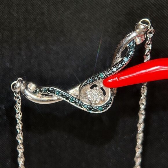 925 Sterling Silver Blue/White Diamonds Necklace - Picture 4 of 9